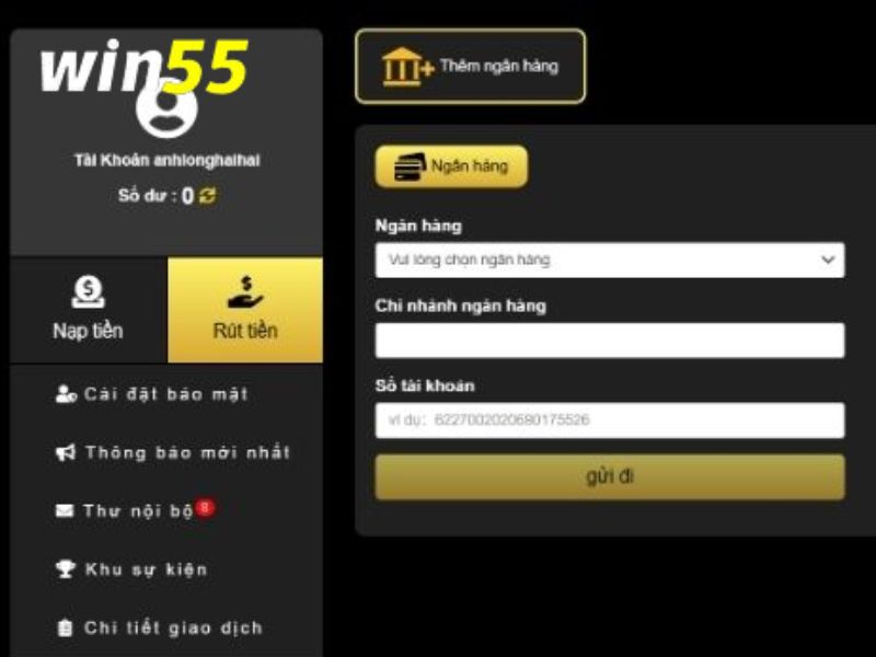 Nạp rút tiền WIN55 có thể thực hiện trên cả website và ứng dụng